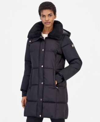 Women's Sherpa-Lined Puffer Coat with Detachable Faux Fur Collar
