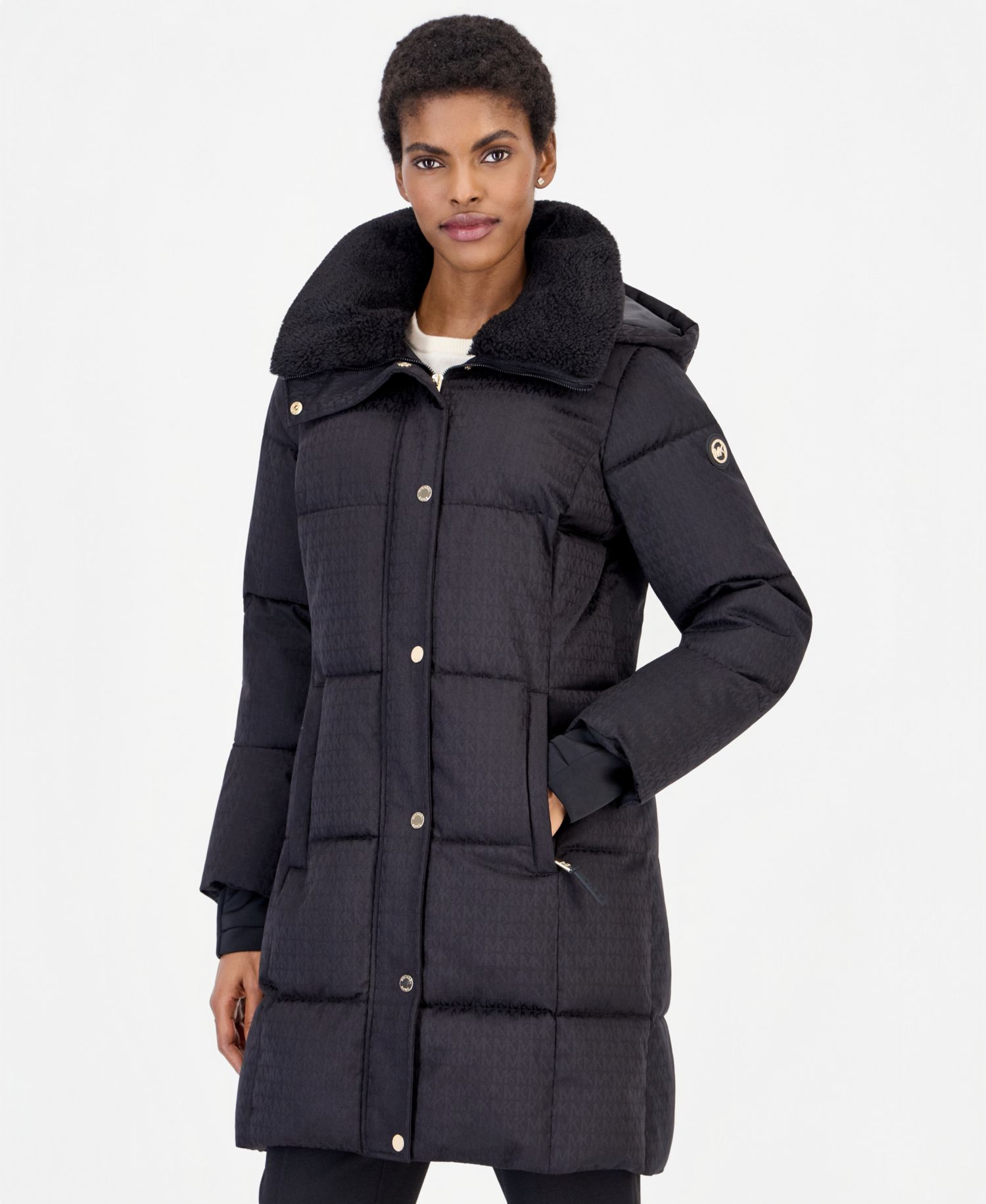 Women's Sherpa-Lined Puffer Coat with Detachable Faux Fur Collar