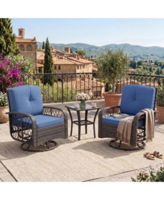 3-Piece Wicker Patio Swivel Rocker Chair Set - Outdoor Conversation Furniture with 360degree(s) Swivel, Thick Cushions, High Backrest