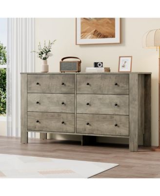 Wide 6 Drawer Dresser for Bedroom - Modern Wooden Chest with Deep Storage Drawers, Metal Knobs - Ideal for Kids Room, Entryway, Hallway