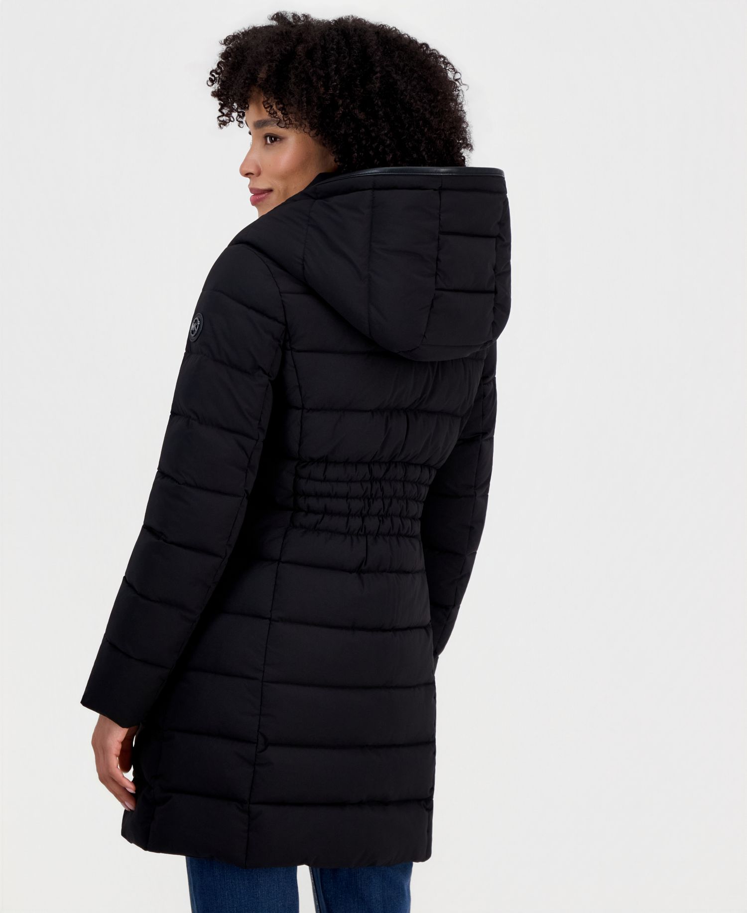Women's Pleather-Trim Hooded Puffer Coat