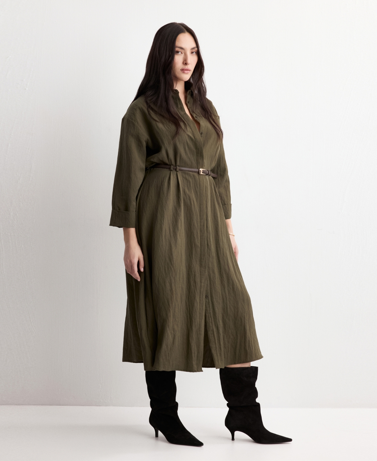 Mango Women's Lyocell Belted Shirt Dress