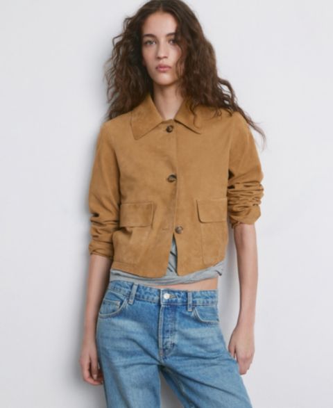 Женские куртки MANGO Chest-Pocket Suede Jacket