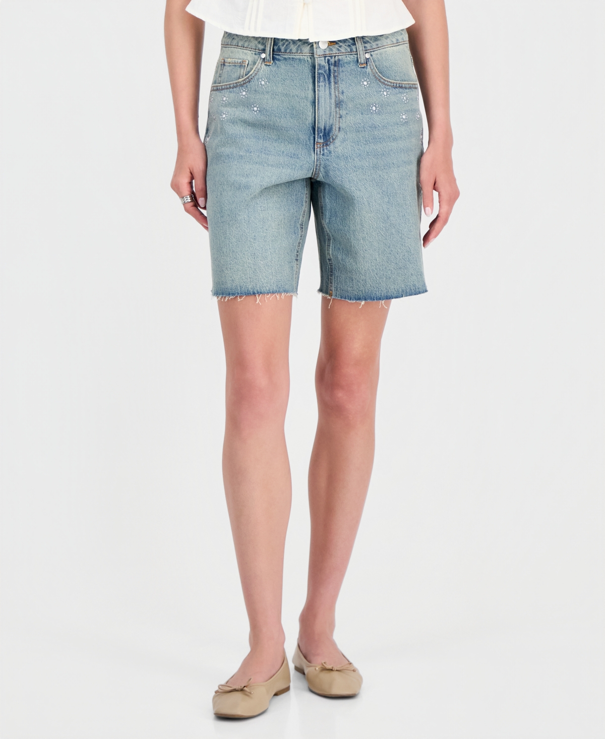 And Now This Women's Studded Raw-Hem Jean Shorts, Macy's Exclusive