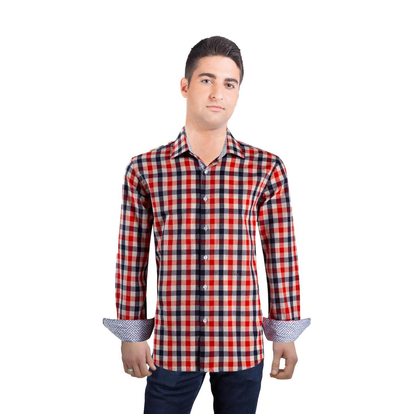 Мужская рубашка Elie Balleh Slim Fit Gingham Plaid, цвет: Красный — фото 1