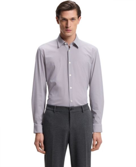 Мужская рубашка Hugo Boss Printed Performance-Stretch Jersey Slim-Fit Dress Shirt, цвет: Тёмный бежевый