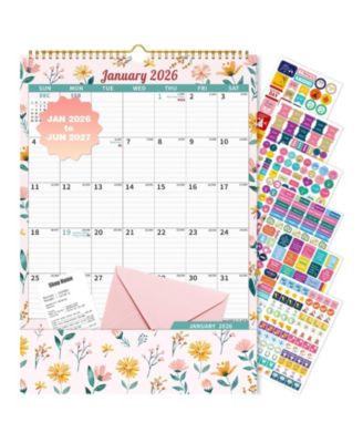 Wall Calendar 2026-2027 Storage Pocket Monthly Planner Stickers Artistic Floral