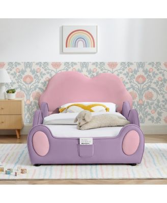  Twin Size Cute Cloud PU Leather Kids Bed with Guardrails and Storage