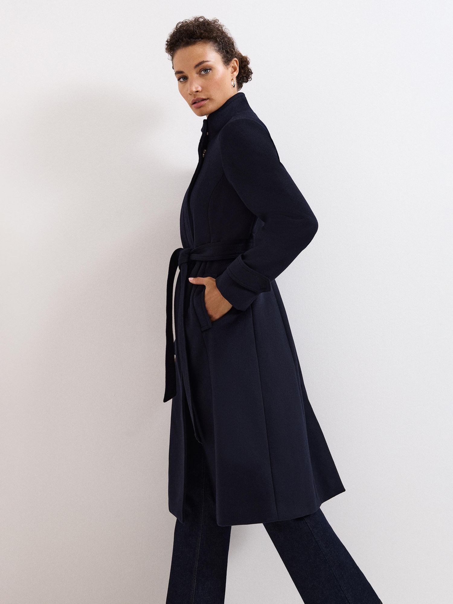 Women's Belted Funnel Collar Coat