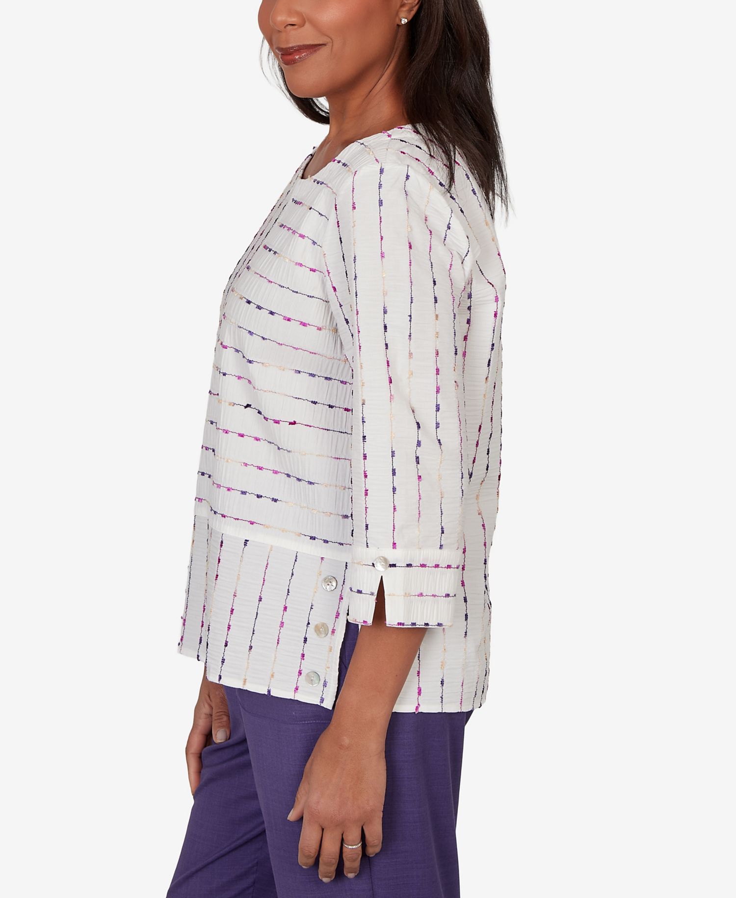 Women's Grand Bazaar White Textured Rainbow Stripe Top