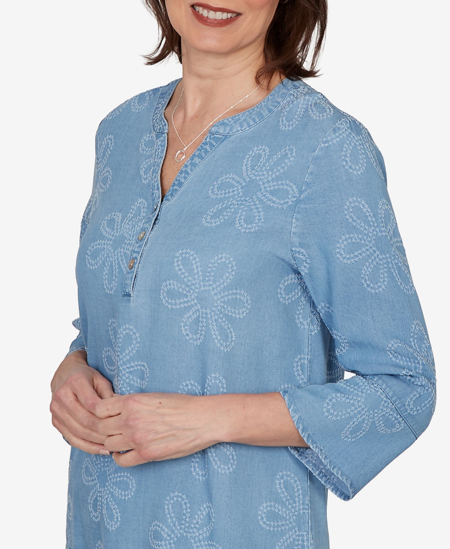Women's Camden Market Tonal Embroidered Soft Henley Top