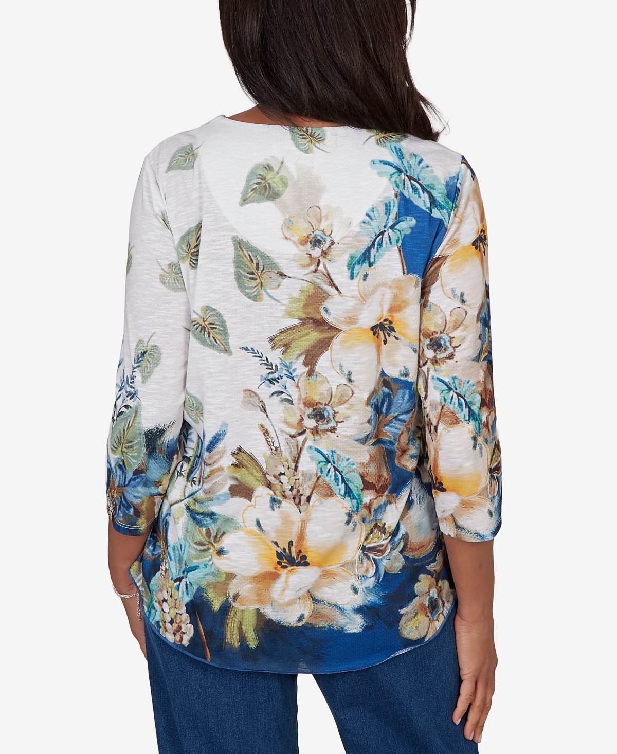 Alfred Dunner Women's Indigo Girls Placed Texture Floral Knit Top