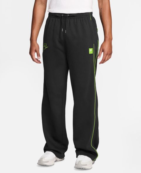 Мужские брюки Nike Air Open Hem Fleece, цвет: Чёрный / Кислотно-жёлтый