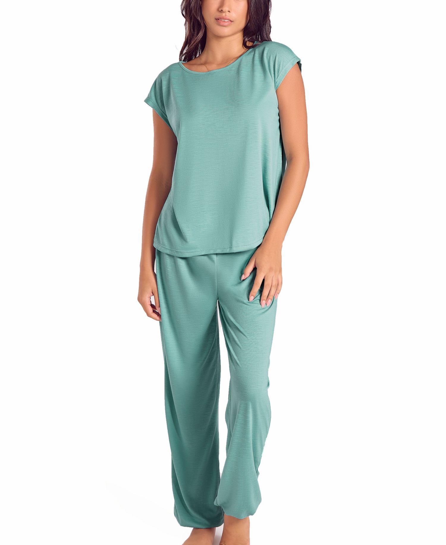 Plus Size Soft Breathable Pajama Set with Cap-Sleeve Top and Jog Pants