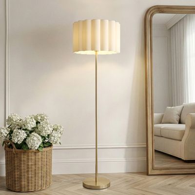 Estelle 65" Gold Modern LED Floor Lamp with Scalloped Fabric Shade