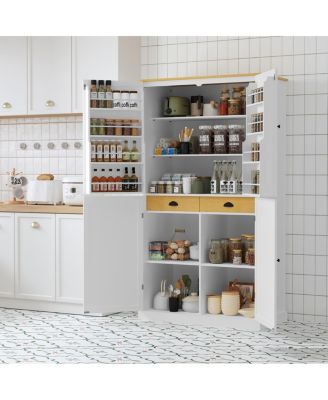 Freestanding Kitchen Pantry Cabinet with 2 Drawers and Adjustable Shelves