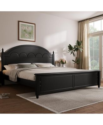  King size Wooden Bed Frame with Arched Headboard and Classic Design