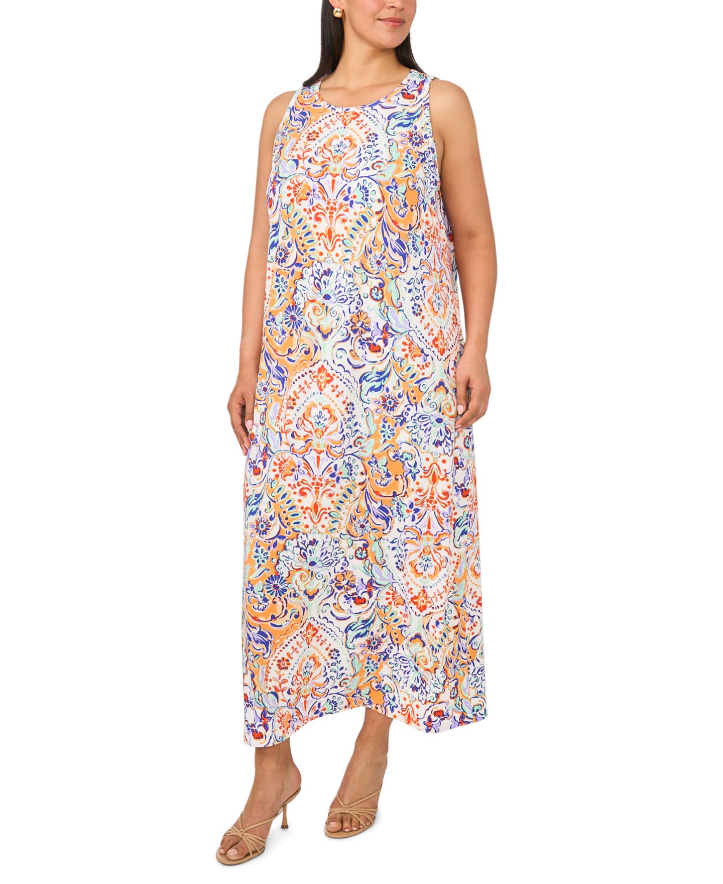 Женское платье MSK Plus Size Sleeveless Round Neck Maxi, цвет: Слоновая кость разноцветный — фото 1