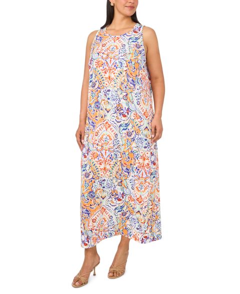 Женское платье MSK Plus Size Sleeveless Round Neck Maxi, цвет: Слоновая кость разноцветный