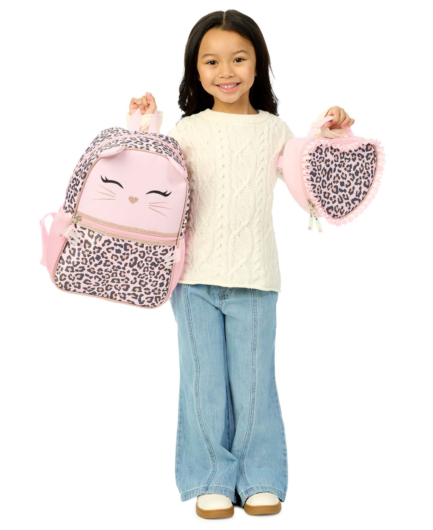 Сумки Biz & Bean Butterfly Preschool Cat Graphic Design Backpack and Lunch Bag, 2-Piece Set для девочек-малышей, цвет: Розовый / Чёрный — фото 8