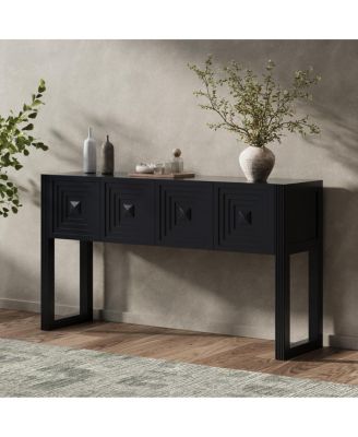 Geometric Carved Console Table with 3 Soft-Close Drawers