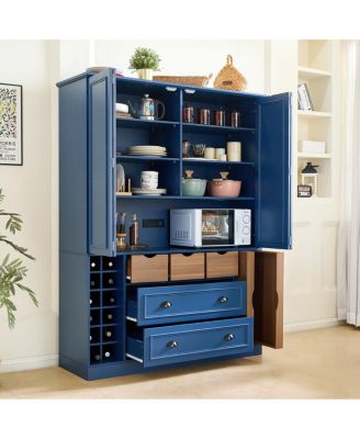 Farmhouse 71''H Large Kitchen Pantry with 4 Foldable Doors and Power Outlet