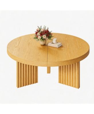  Round Coffee Table, Circle Center Table with Fluted Legs and Thick Top, Accent Cocktail Tables for Living Room, Bedroom, Easy Assembly