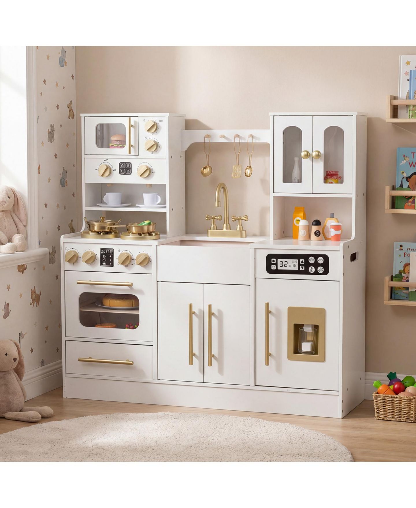 Детский игровой набор Gymax Wooden Kitchen Playset with Lights and Sounds, Ages 3+, цвет: Белый — фото 5