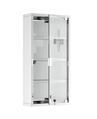Wall Mounted Medicine Cabinet with 4 Tier Shelves, Stainless Steel Frame and Glass Door, Lockable with 2 Keys for Home