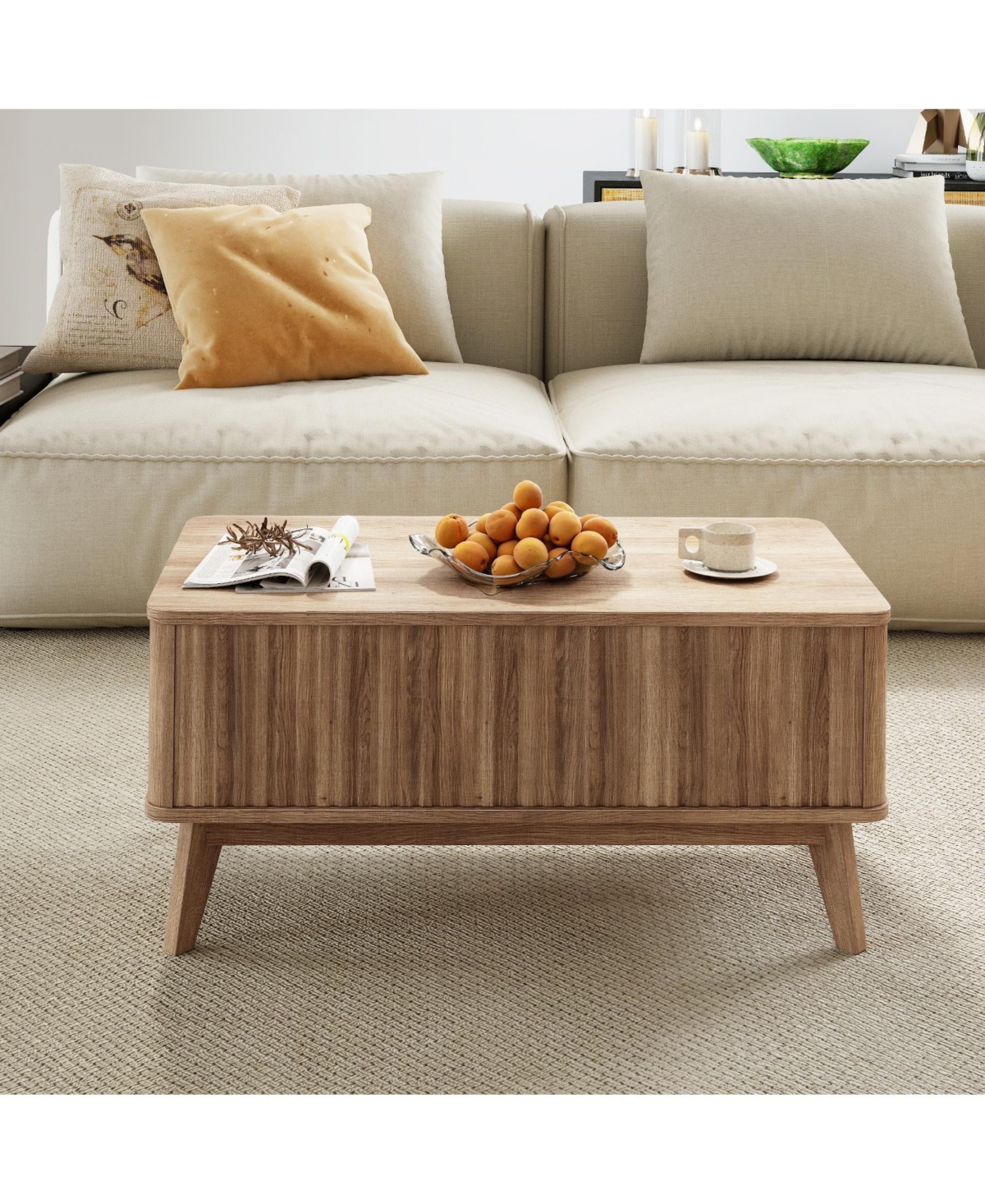 Gymax Fluted Lift Top Coffee Table with Lift Tabletop Hidden Compartments for Home