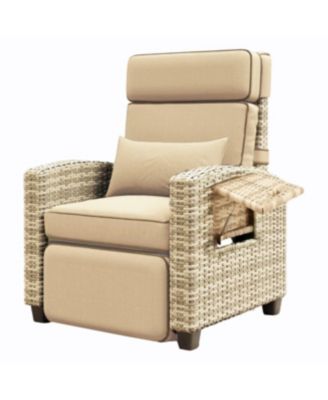Adjustable 150degree(s) Reclining Rattan Patio Chair – Outdoor Wicker Lounge with Air Pump, Cushion, Turn over-Up Side Table, Footrest