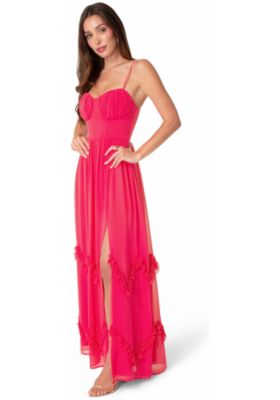 bebe formal dresses Bebe Women's One Shoulder Bell Sleeve Satin Maxi Dress