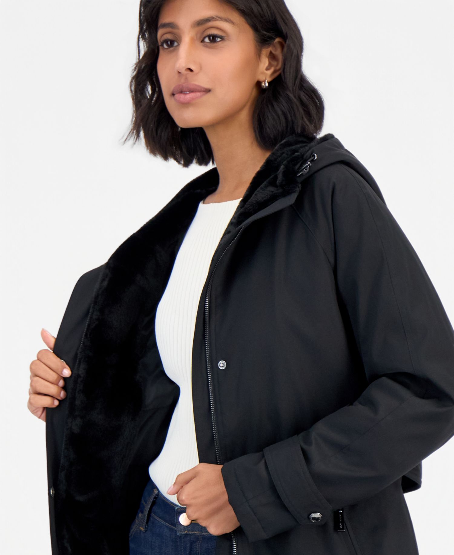 Women's Softshell Hooded Faux Fur Collar Coat