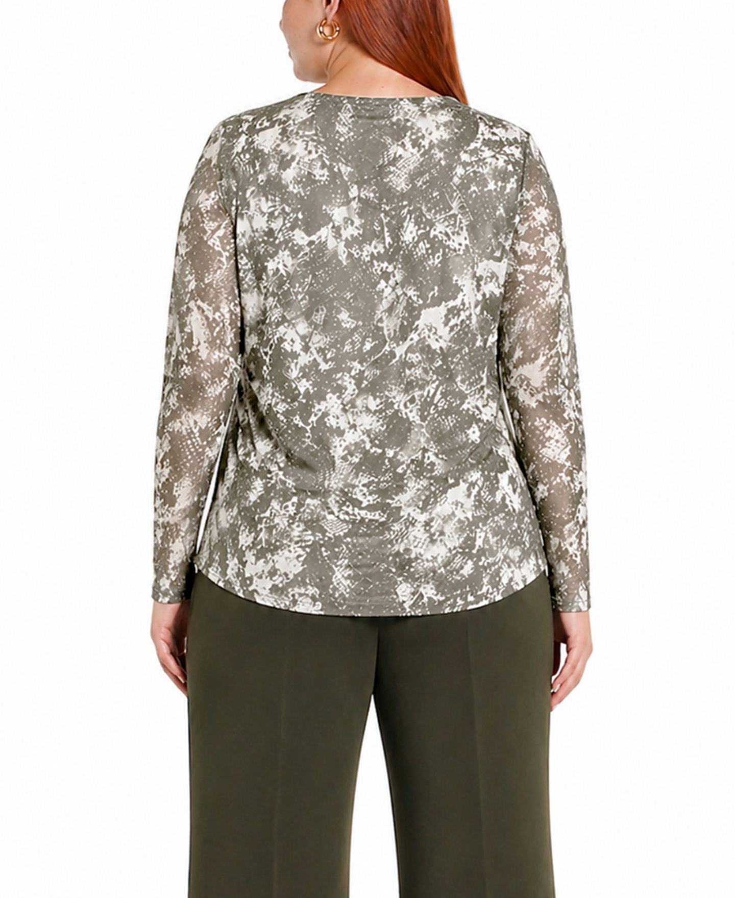 Женский топ COIN 1804 Plus Size Python Mesh Scoop Neck, цвет: Слоновая кость оливковый — фото 5