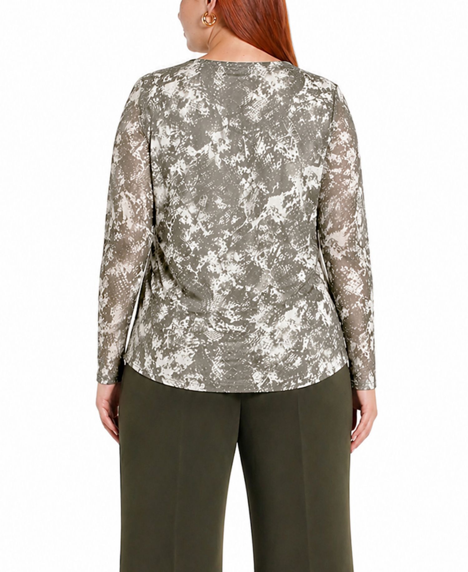 Plus Size Python Mesh Scoop Neck Top