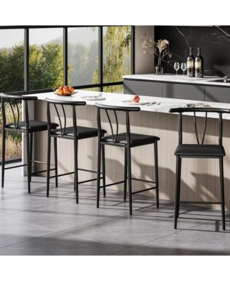 Modern Counter Height Bar Stools Set of 4 - 25 Inch PU Leather Upholstered Dining Chairs with Backrest and Footrest - Ergonomic Metal Frame