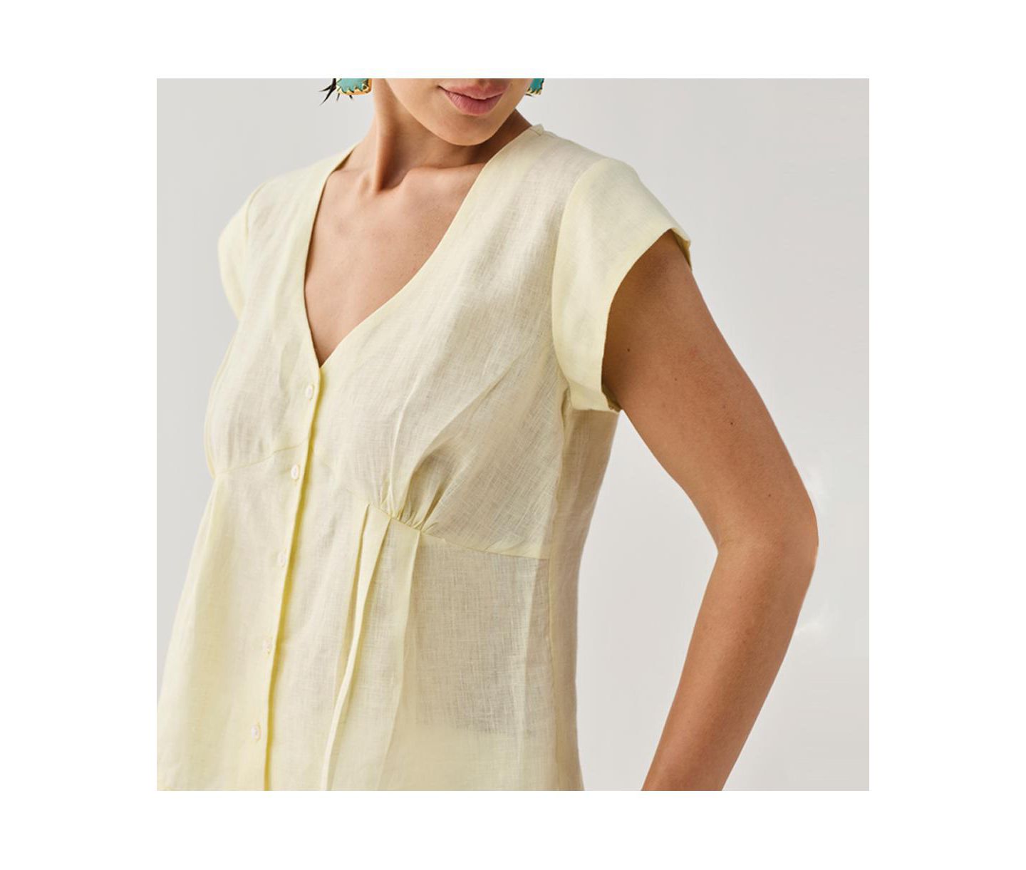 Женский топ Reistor The Deep V Neck in Butter Lemon, цвет: Сливочный лимонный льняной — фото 3