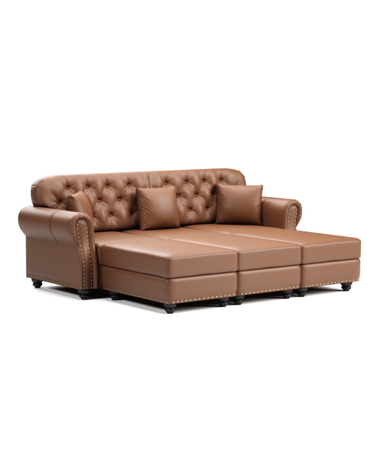 Streamdale Furniture Faux Leather Chesterfield Sofa with Nailhead Trim and 2 Pillows