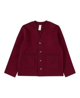 MeMoi Little Girls 100 Cotton Knit 2-Pocket Button-Down Cardigan With Raised Crest - Burgundy 62$