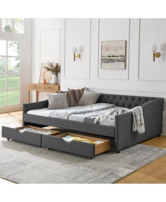  Faux Leather Chesterfield Sofa with Nailhead Trim and 2 Pillows