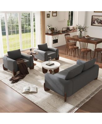 3-Piece Modern Boucle Sofa Set: 1 Loveseat and 2 Armchairs