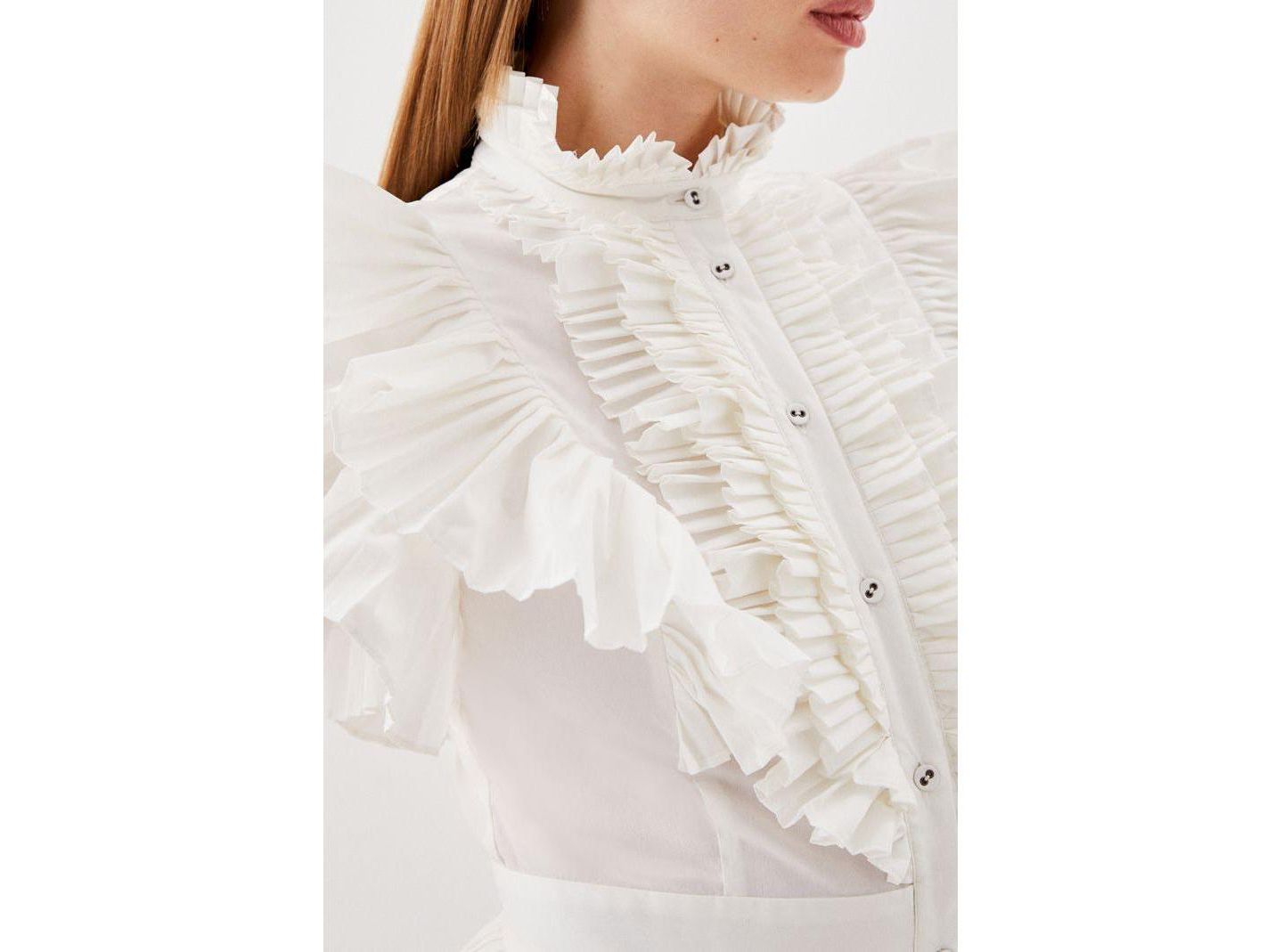 Женская блузка Karen Millen Sleeveless Pleated Ruffle, цвет: Белый — фото 7