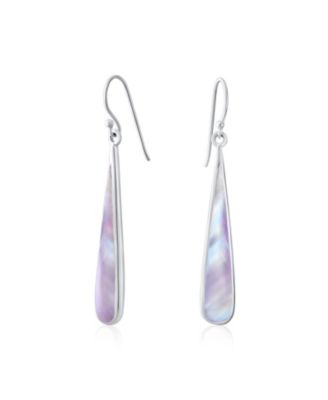 Simple Inlay Long Flat Teardrop Stone Dangle Drop Earrings .925 Sterling Silver