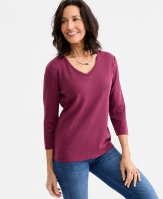Women's Cotton 3/4-Sleeve V-Neck Tee