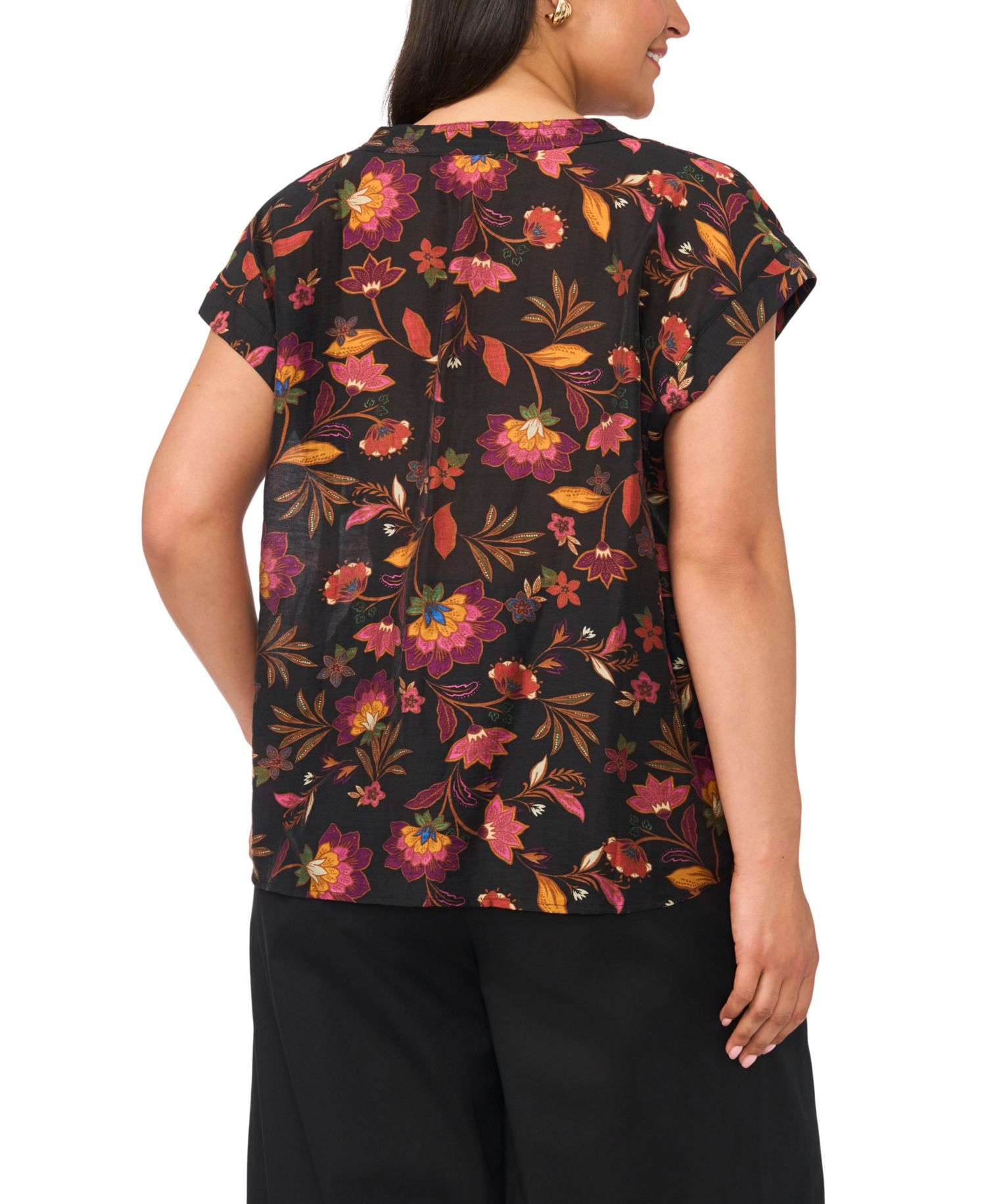 Plus Size Printed V-Neck Short-Sleeve Blouse