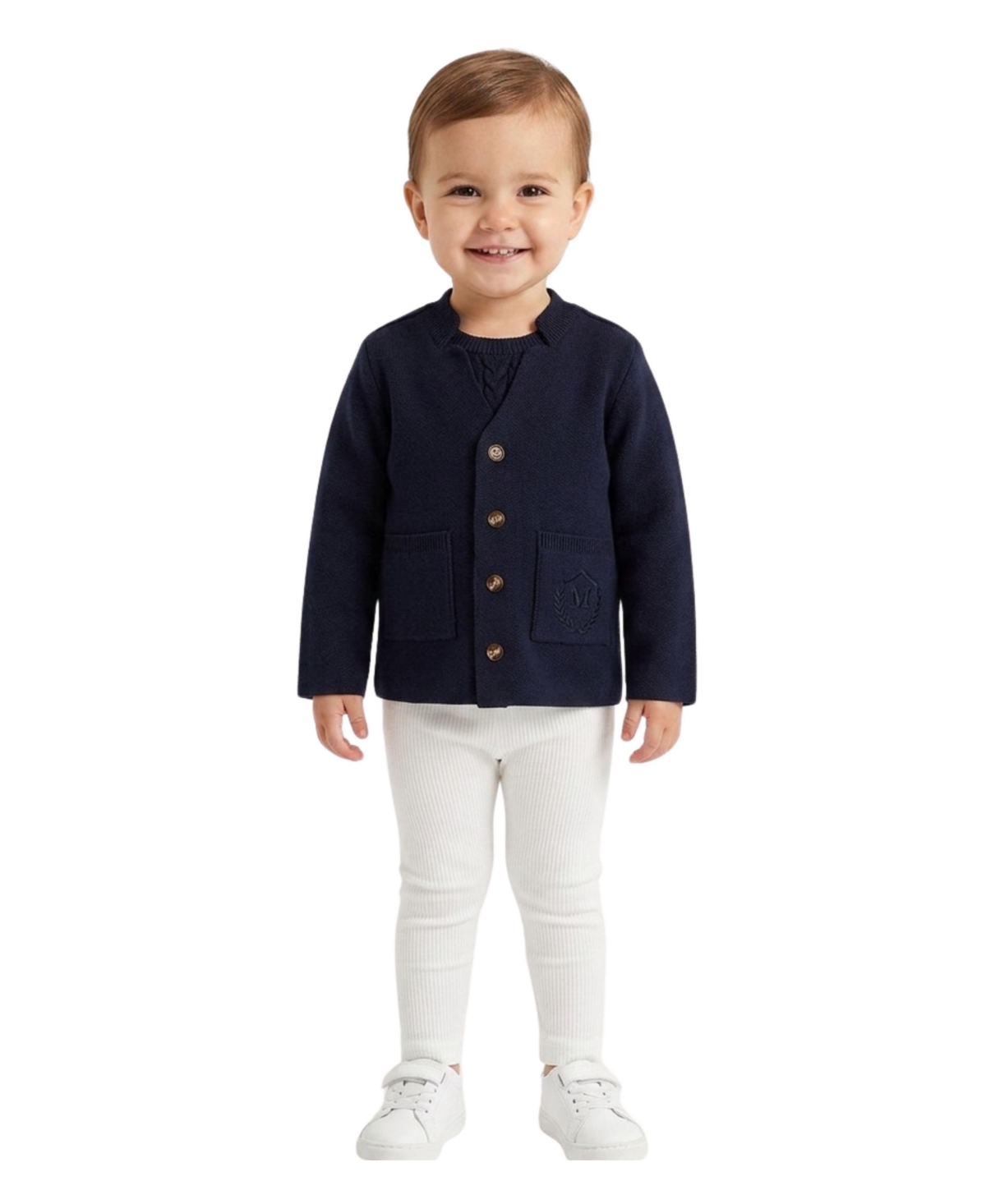 MeMoi Little Girls 100% Cotton Knit 2-Pocket Button-Down Cardigan With Raised Crest