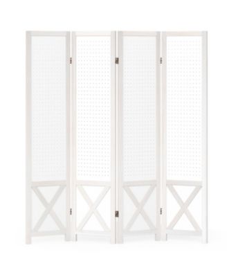 4-Panel Pegboard Room Divider Foldable Privacy Screen