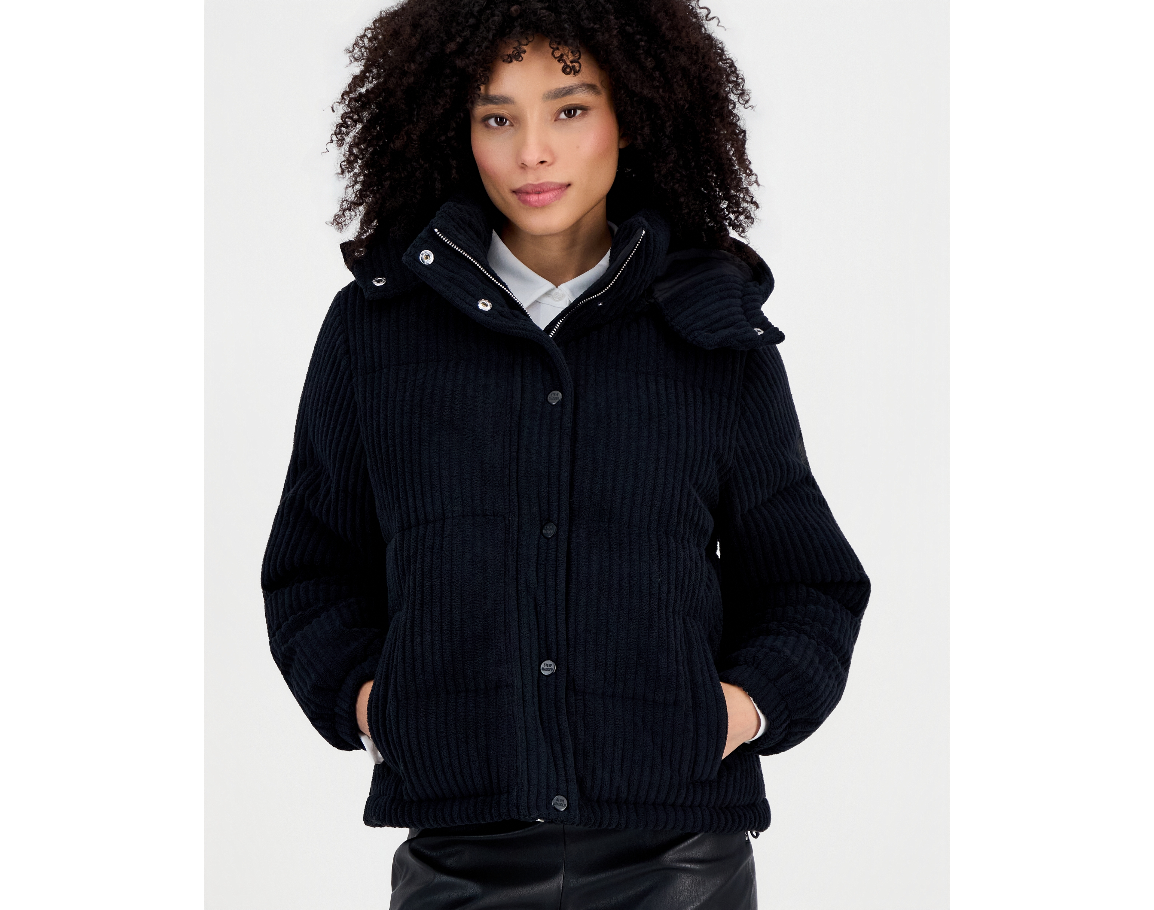 Steve Madden Women's Hooded Corduroy Puffer Coat