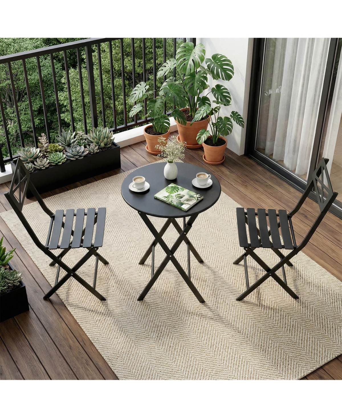 homfan 3-Piece Bistro Set, Outdoor/Indoor Folding Patio Furniture Set,Space Saving Design, Outdoor Table and Chairs Set for