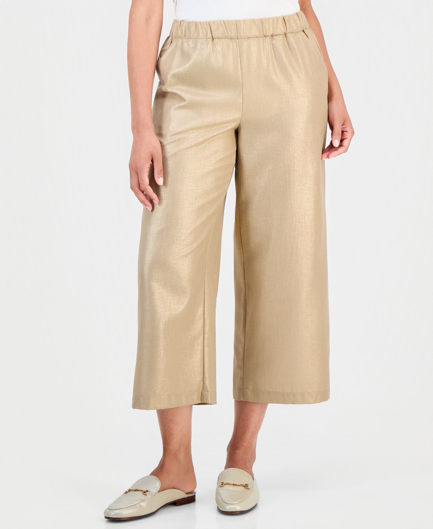 Women's Wide-Leg Metallic-Threaded Pants